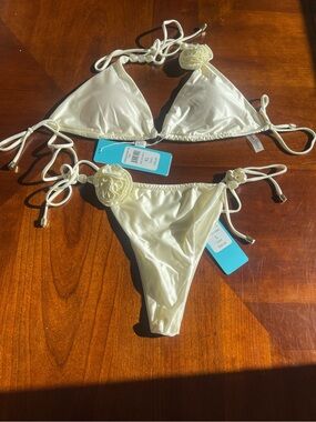 NWT beach bunny pearl champagne bikini XL top L bottoms